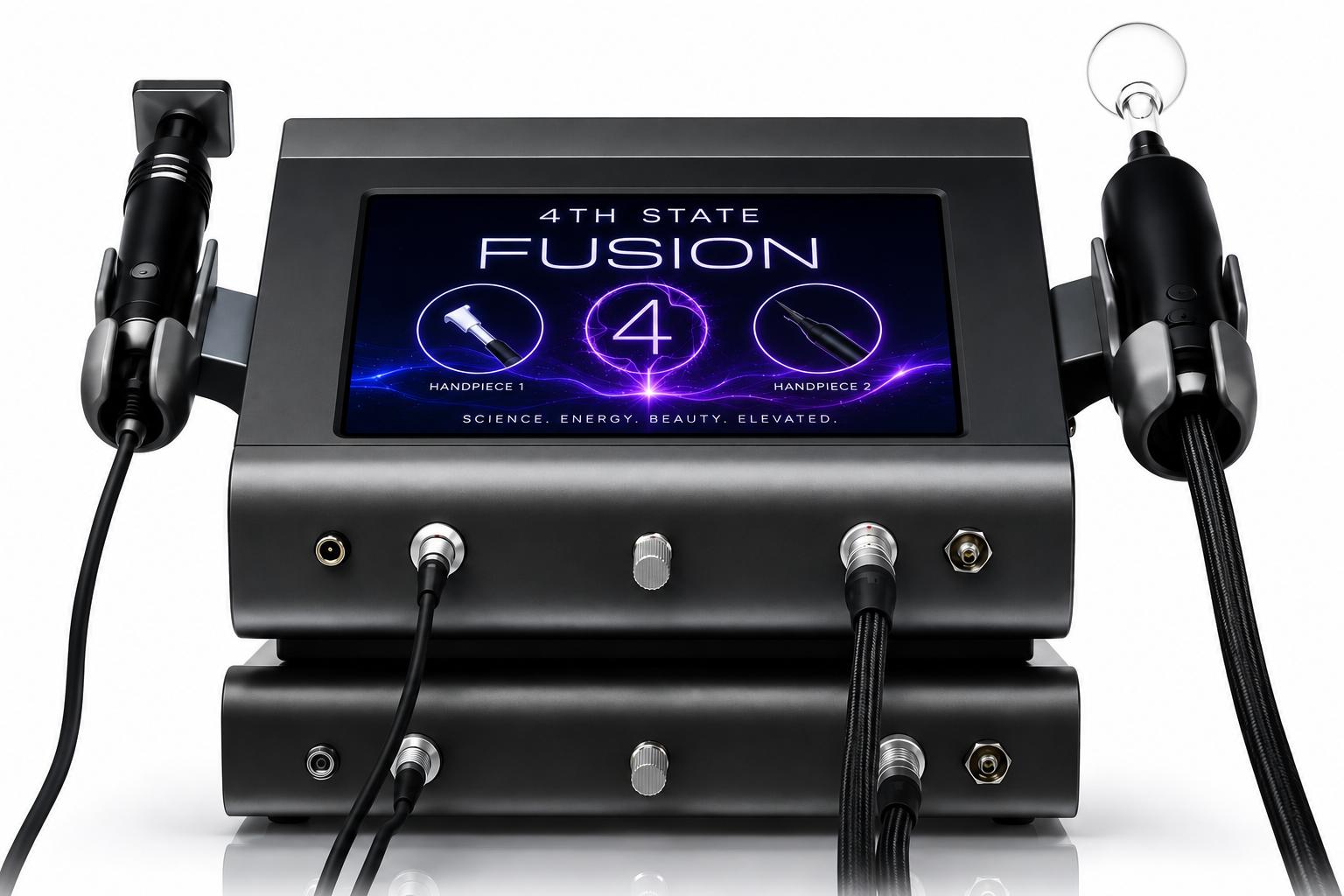4th State Fusion concept device — dual-handpiece console with touchscreen display